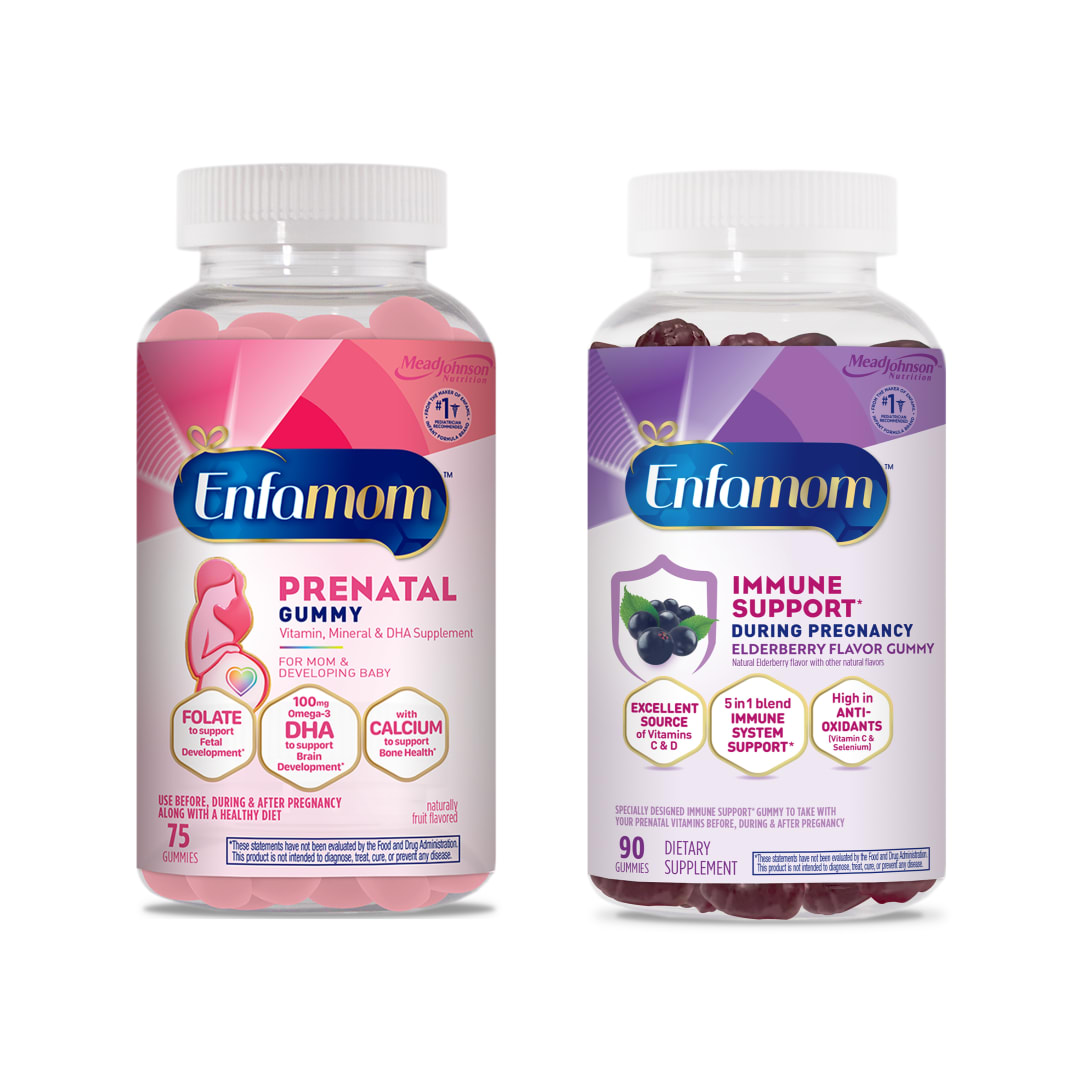 Enfamom Gummy Bundle: Prenatal Raspberry Lemon Flavor 75ct and Immunity Support Elderberry Gummy, 90ct