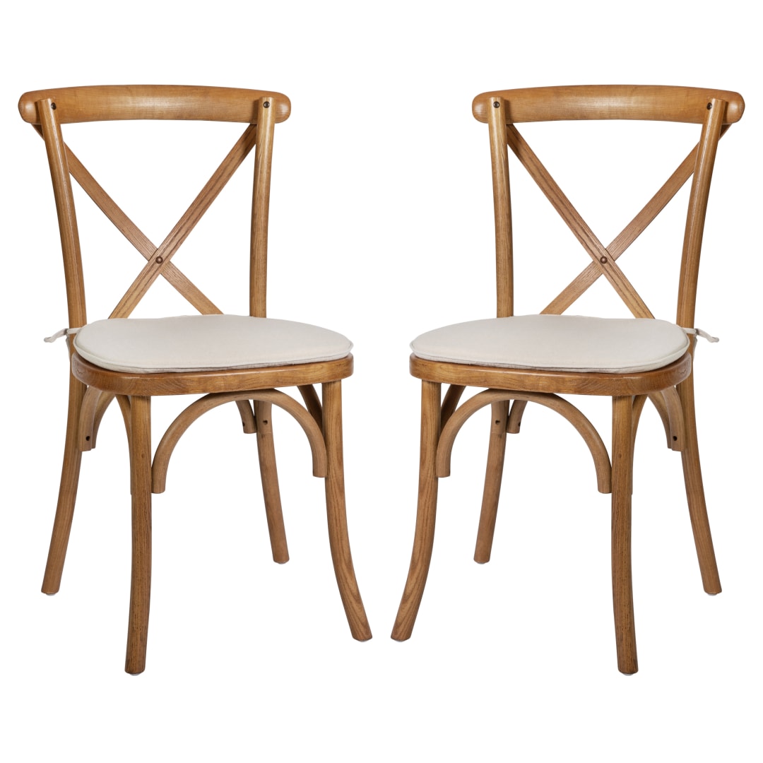 2 Pk. HERCULES Series Pecan Cross Back Chair with Cushion