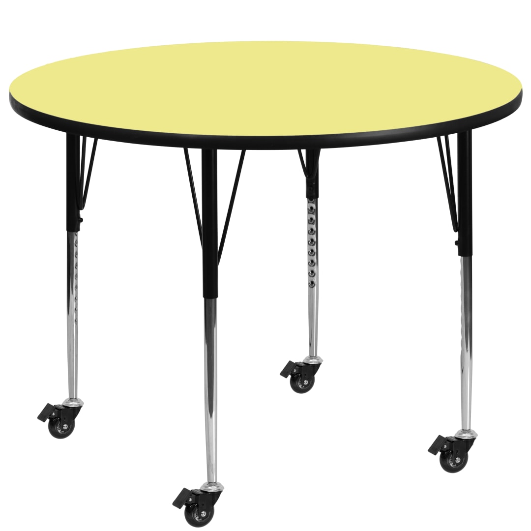 Wren Mobile 48'' Round Yellow Thermal Laminate Activity Table - Standard Height Adjustable Legs