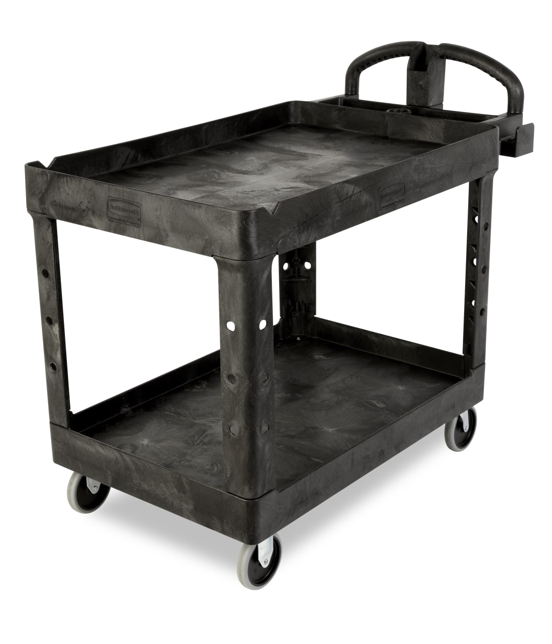 BRUTE Heavy Duty Ergo Handle Utility Cart, Lipped Shelf, Black