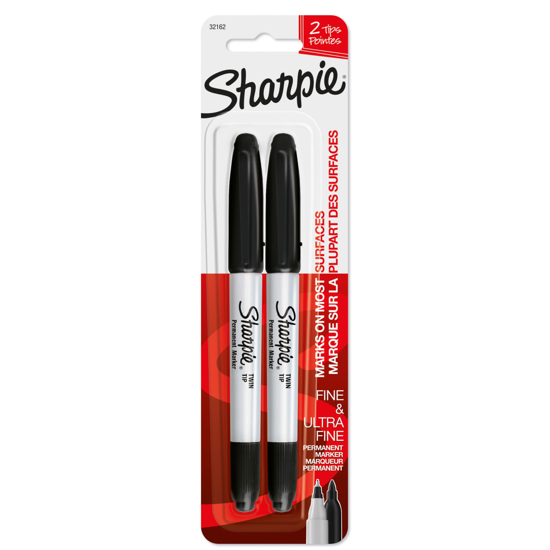 Marqueurs permanents Sharpie, pointe double, pointe fine et ultra-fine, noir, 2 unités