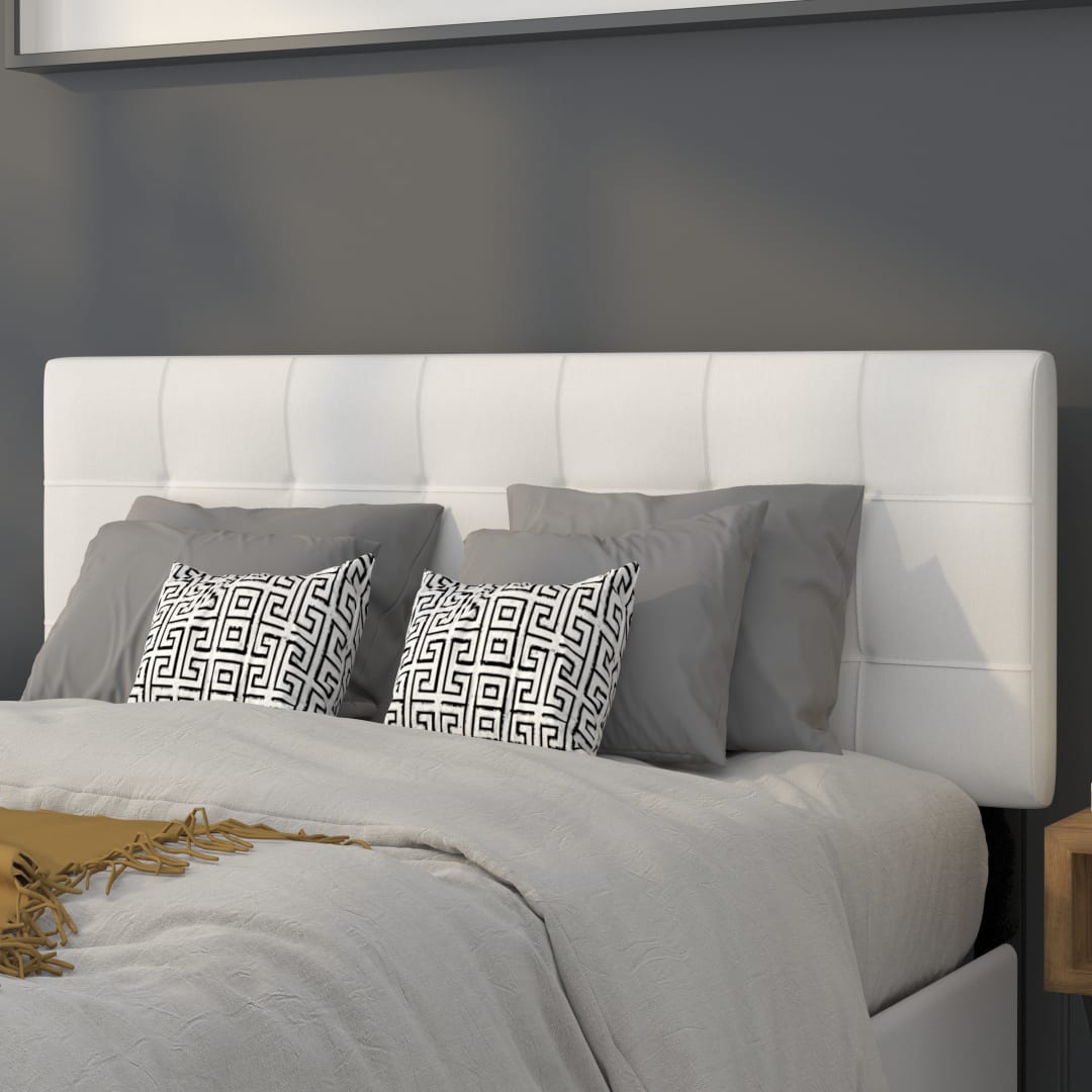 Bedford Tufted Upholstered Full Size Headboard in White Fabric