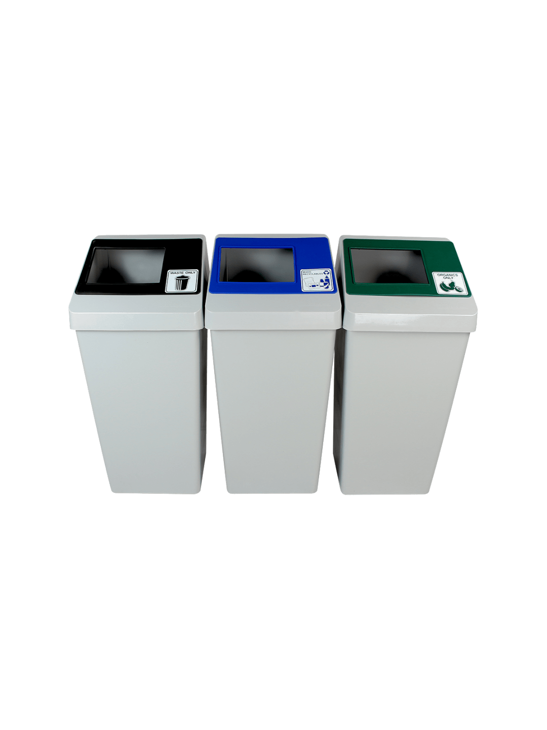  SMART SORT - Triple - Kit - Mixed Recyclables-Organics-Waste - Full - Grey-Blue-Green-Black