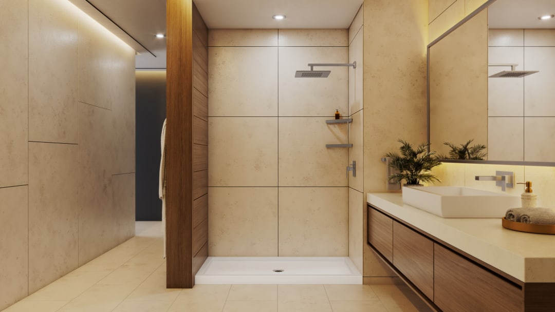 DreamLine SlimLine 32 inch D x 54 inch W x 2 3/4 inch H Single Threshold White Alcove Shower Base with 2 inch Brushed Nickel Center Round Drain