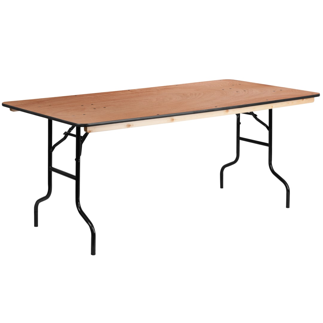Fielder 6-Foot Rectangular Wood Folding Banquet Table with Clear Coated Finished Top
