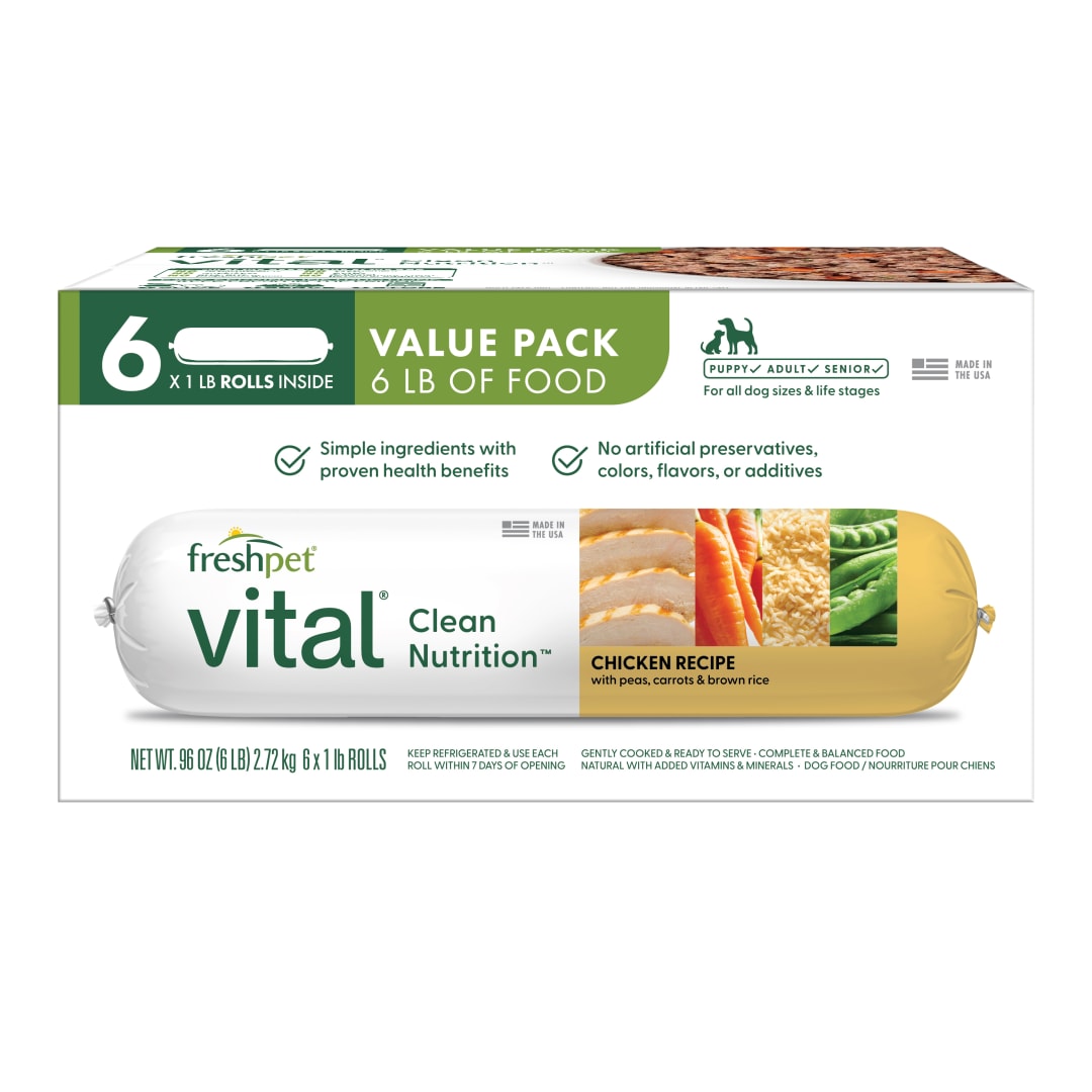 Freshpet Vital, Fresh Dog Food, Chicken Recipe with Peas, Carrots, & Brown Rice, Value Pack 6 x 1 lb. Rolls