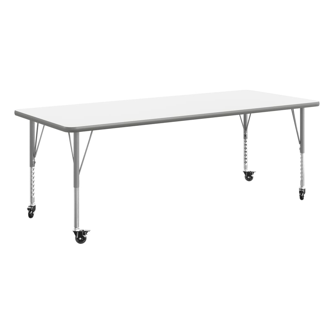 Wren 72" x 30" Adjustable Height Activity Table, Thermal Laminate Top, Short Legs with Locking Casters, White