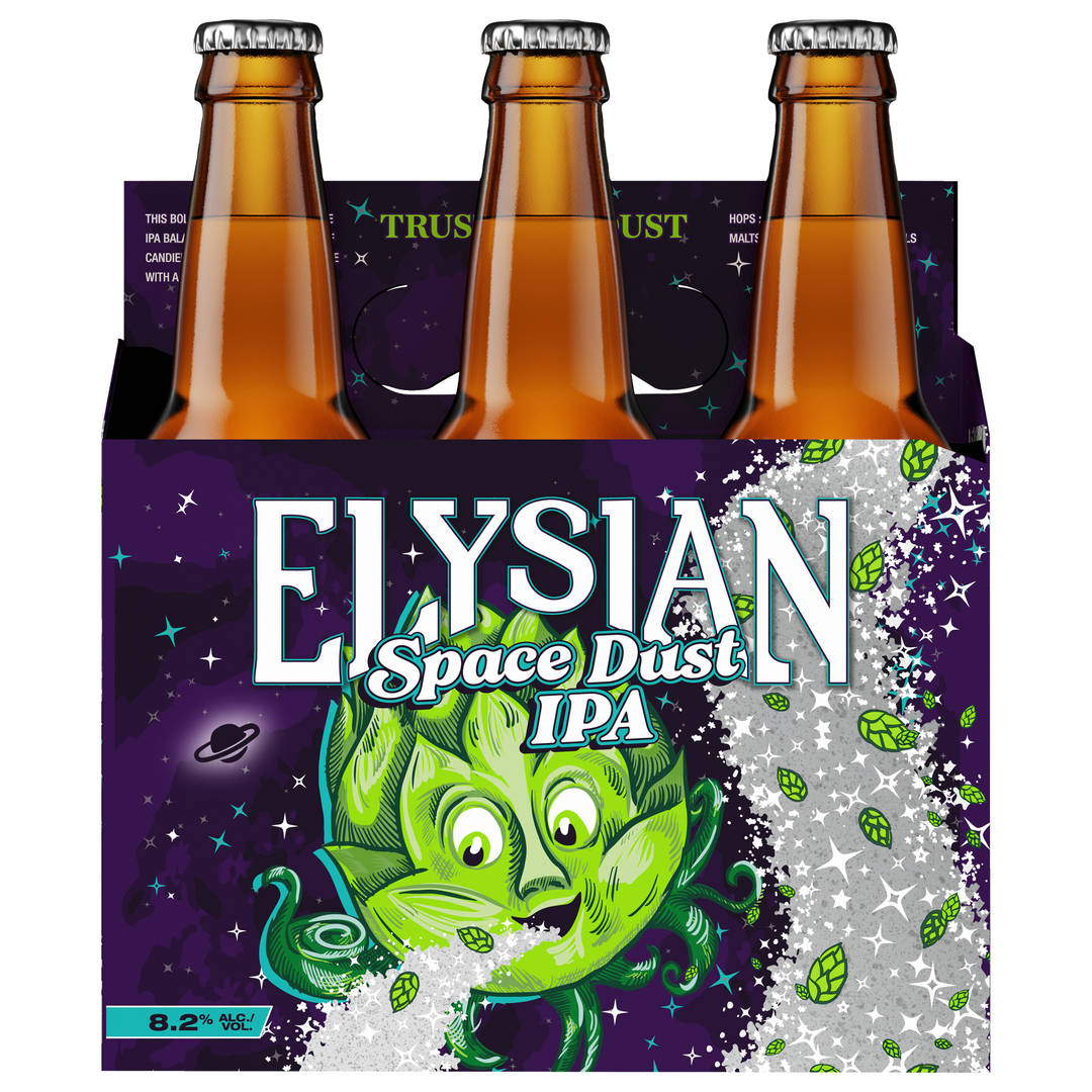 Elysian Space Dust IPA 6x12 oz Glass Bottle Basket CARRIER - Wrap Basket - Spec Update and Remove Spot UV