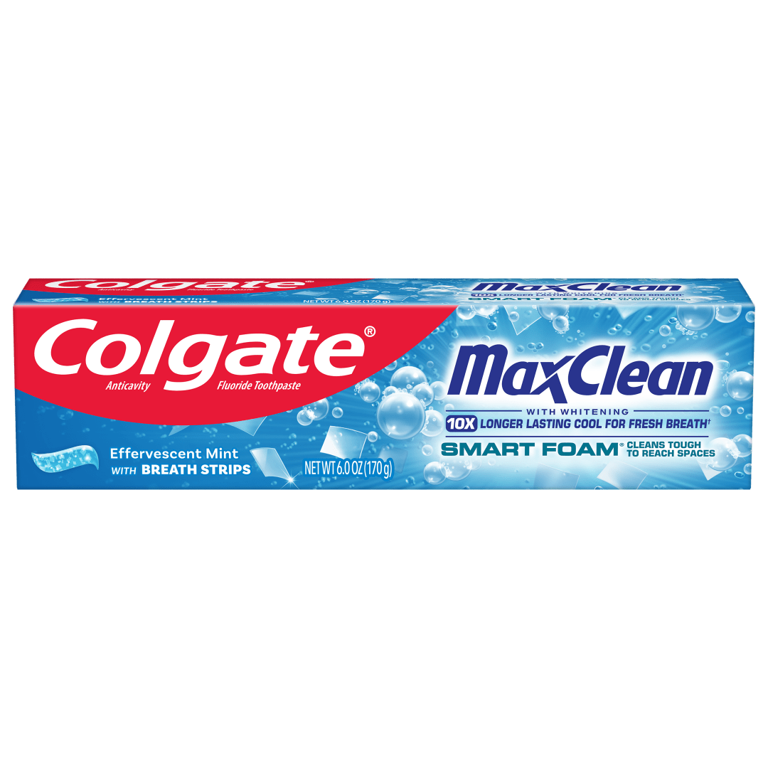 Colgate Max Clean Smart Foam Whitening Toothpaste, Effervescent Mint, 6.0 oz