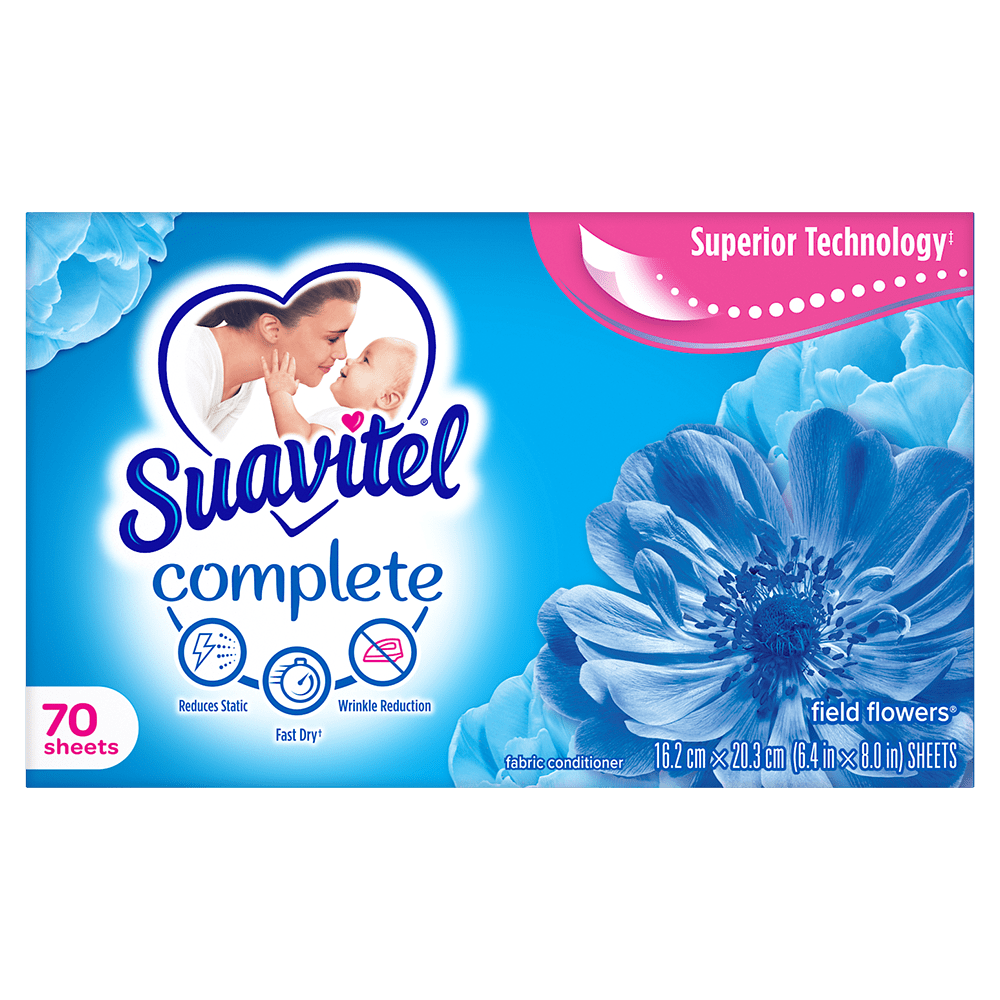 Suavitel Complete Dryer Sheets, Fabric Conditioner, Field Flowers Scent, 70 Sheets