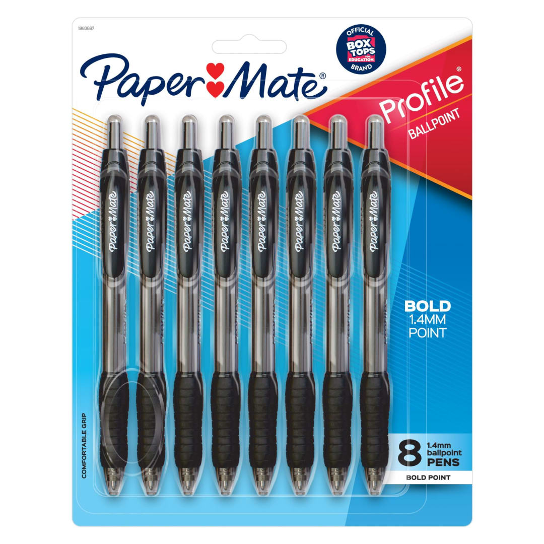Paper Mate® Profile® Retractable Ballpoint Pens, Bold Point (1.4mm), Black, 8 Count