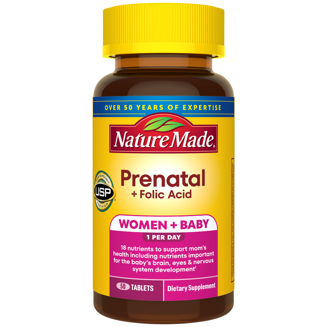 Nature Made Prenatal Multivitamin with Folic Acid, Prenatal Vitamin and Mineral Supplement for Daily Nutritional Support, 50 Tablets, 50 Day Supply