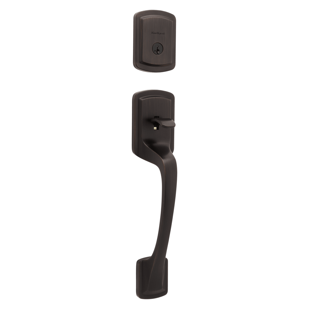 Prague Single Cylinder Handleset in Venetian Bronze featuring SmartKey Security