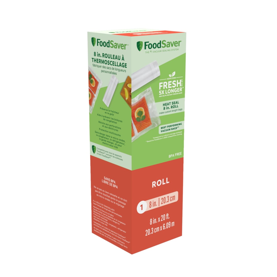FoodSaver® Vacuum Seal Roll for Custom Fit Airtight Food Storage and Sous Vide, 8" x 20', 1 Pack