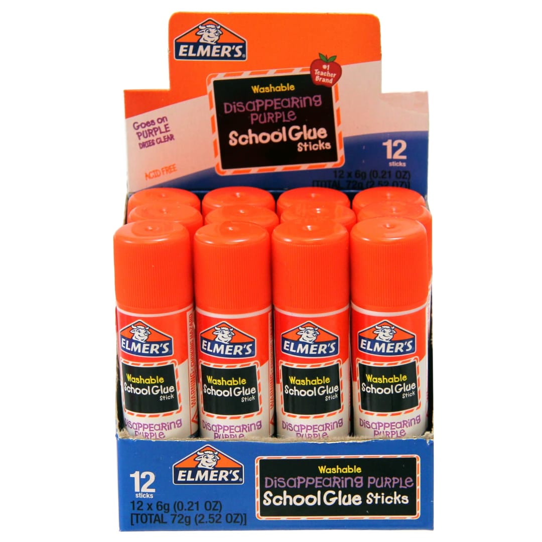 Elmer's Disappearing Purple School Glue, Washable, 0.21-oz, 12 Count