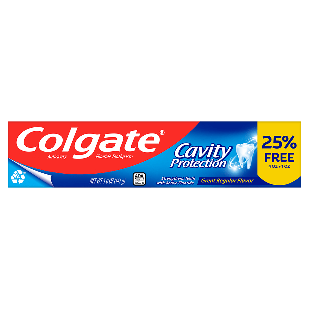 Colgate Cavity Protection Toothpaste with Fluoride, Great Regular Flavor - 4 Ounce + 25% Free