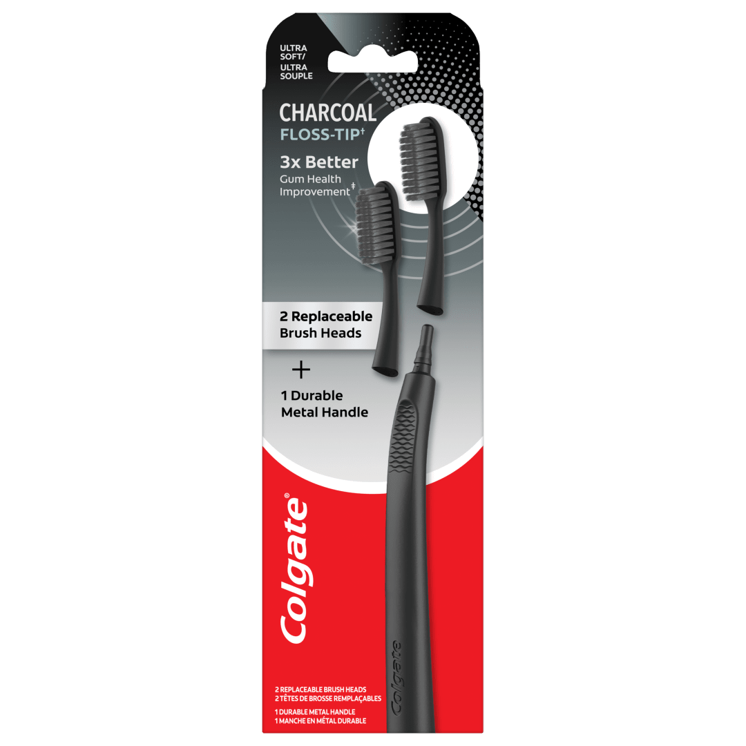 Colgate Keep Charcoal Replaceable Head Toothbrush Starter Kit, 2 Brush Heads