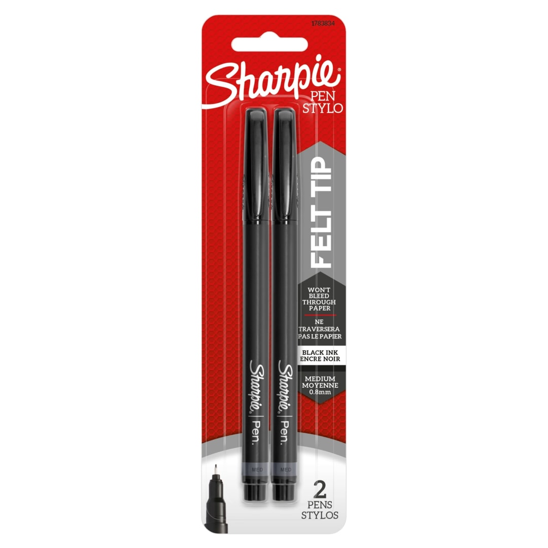 Sharpie® Pens, Medium Point (1.17mm), Black, 2 Count