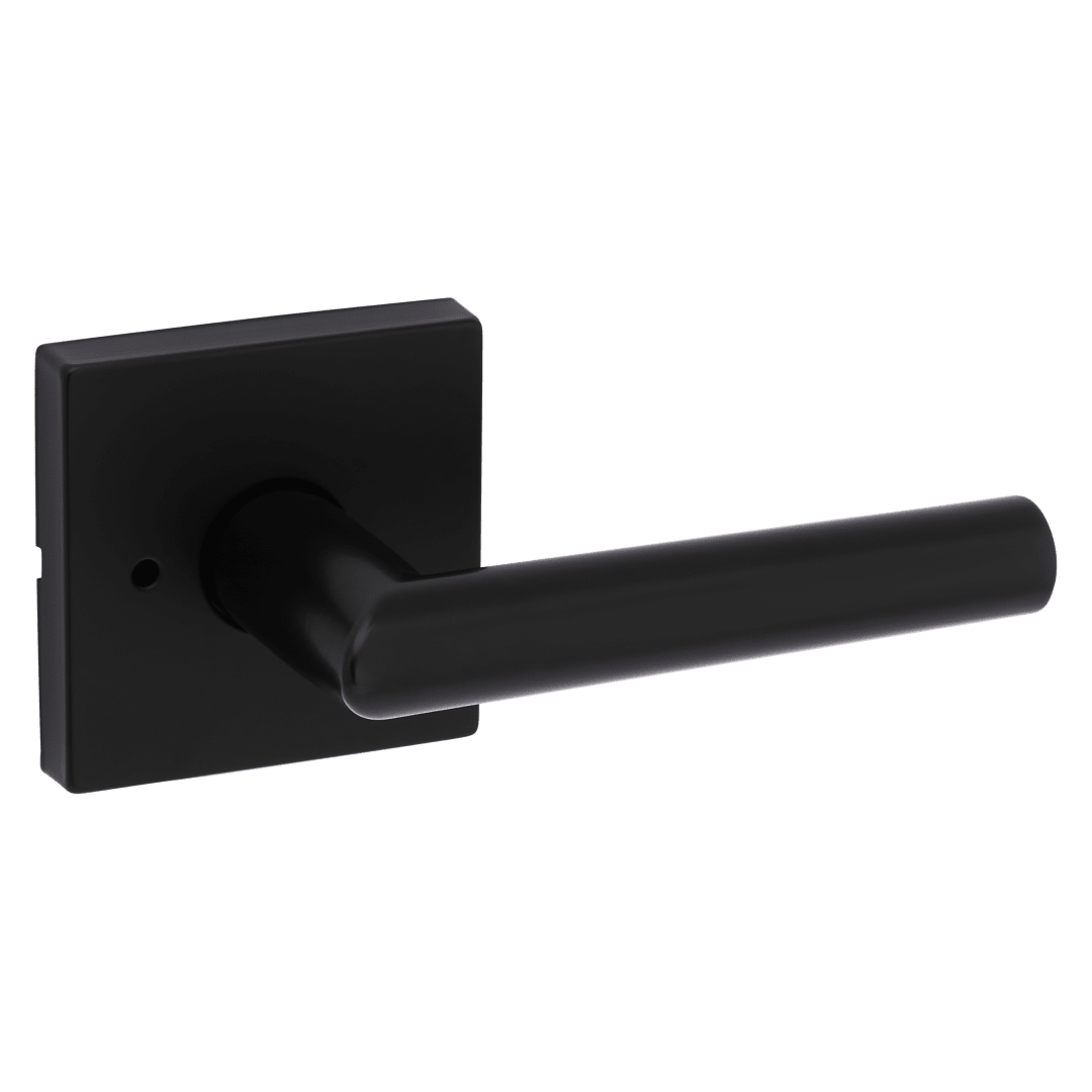 Milan Bed/Bath Door Lever in Matte Black with Square Rosette