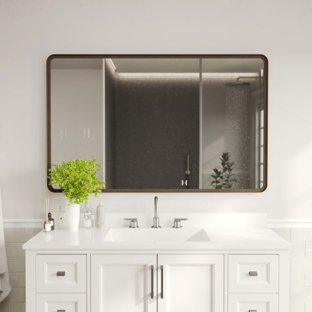 Ava 48" x 30" Metal Deep Framed Wall Mirror - Large Accent Mirror for Bathroom, Entryway, Dining Room, &amp; Living Room in Bronze
