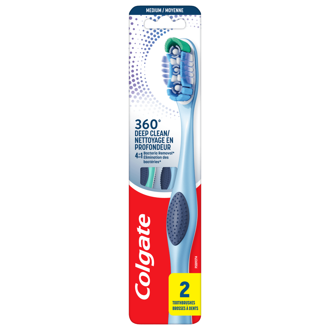 Colgate 360° Toothbrush with Tongue and Cheek Cleaner, Medium - 2 Count