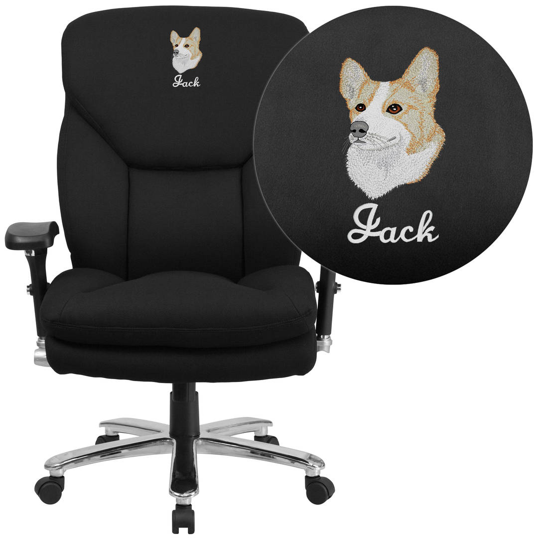 Embroidered HERCULES Series 24/7 Intensive Use Big & Tall 400 lb. Rated Black Fabric Ergonomic Office Chair with Lumbar