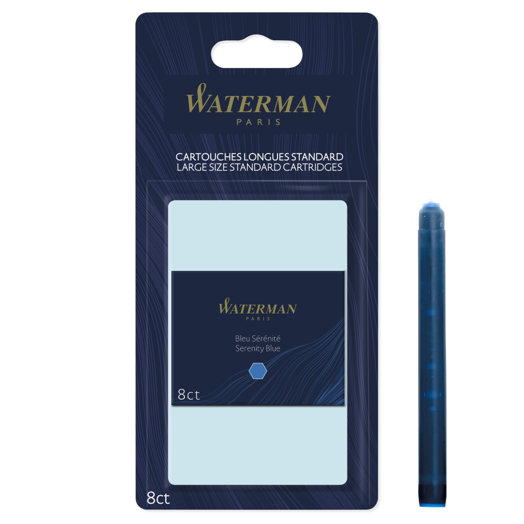 Cartouches dencre pour stylo-plume Waterman, rgulires longues, bleu srnit, 8units
