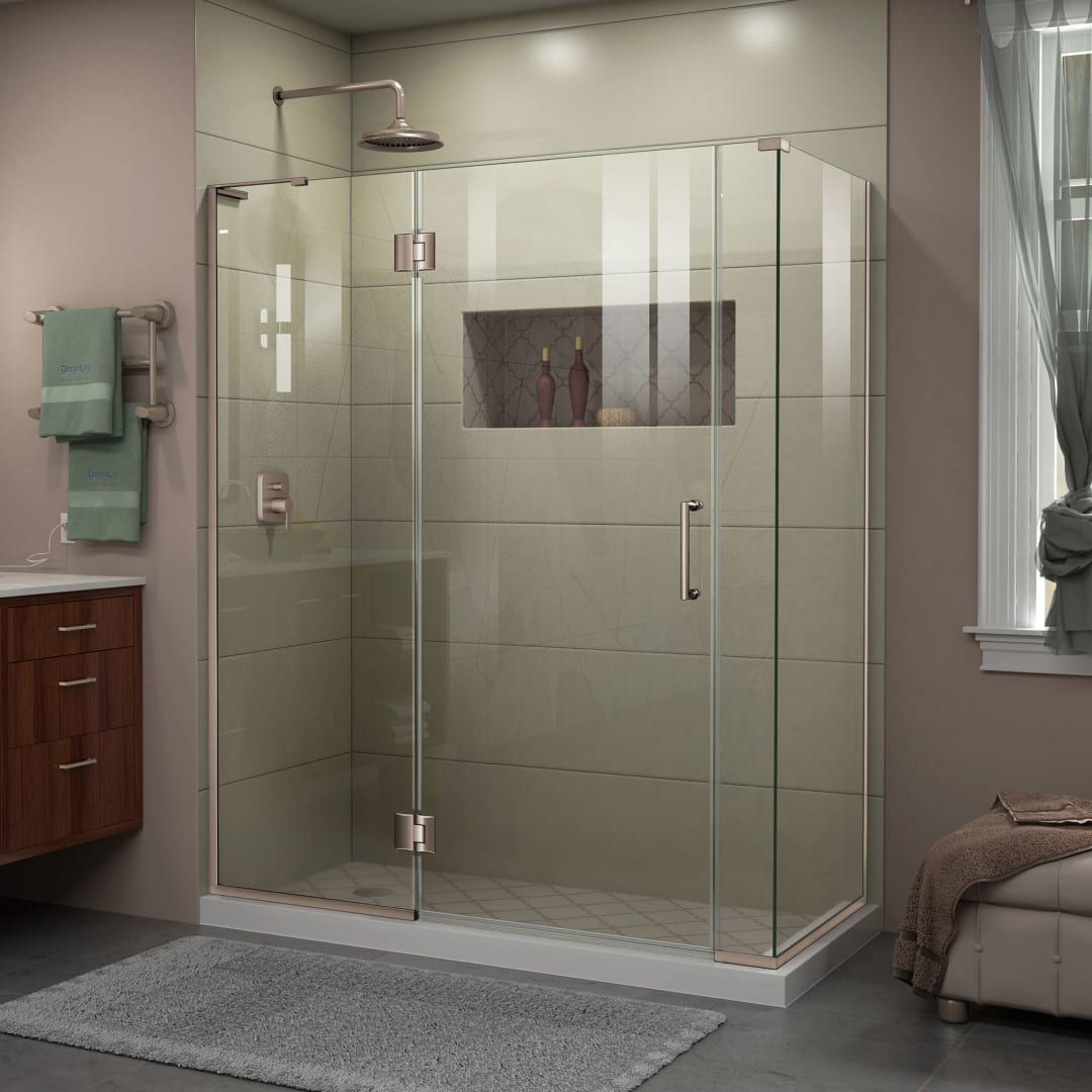 DreamLine Unidoor-X 57 1/2 inch W x 34 3/8 inch D x 72 inch H Frameless Hinged Shower Enclosure in Brushed Nickel