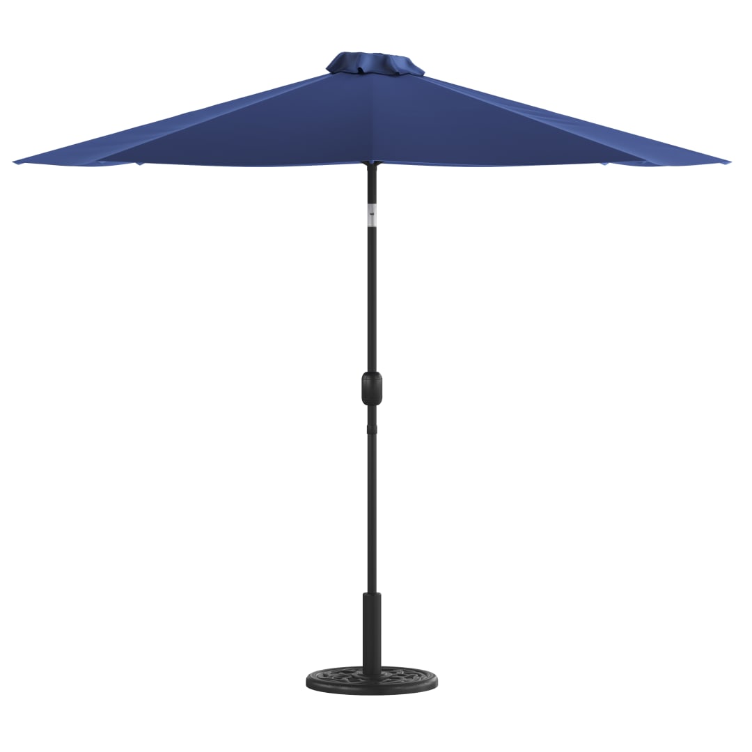 Sunny Navy 9 FT Round Umbrella with Crank and Tilt Function and Standing Umbrella Base