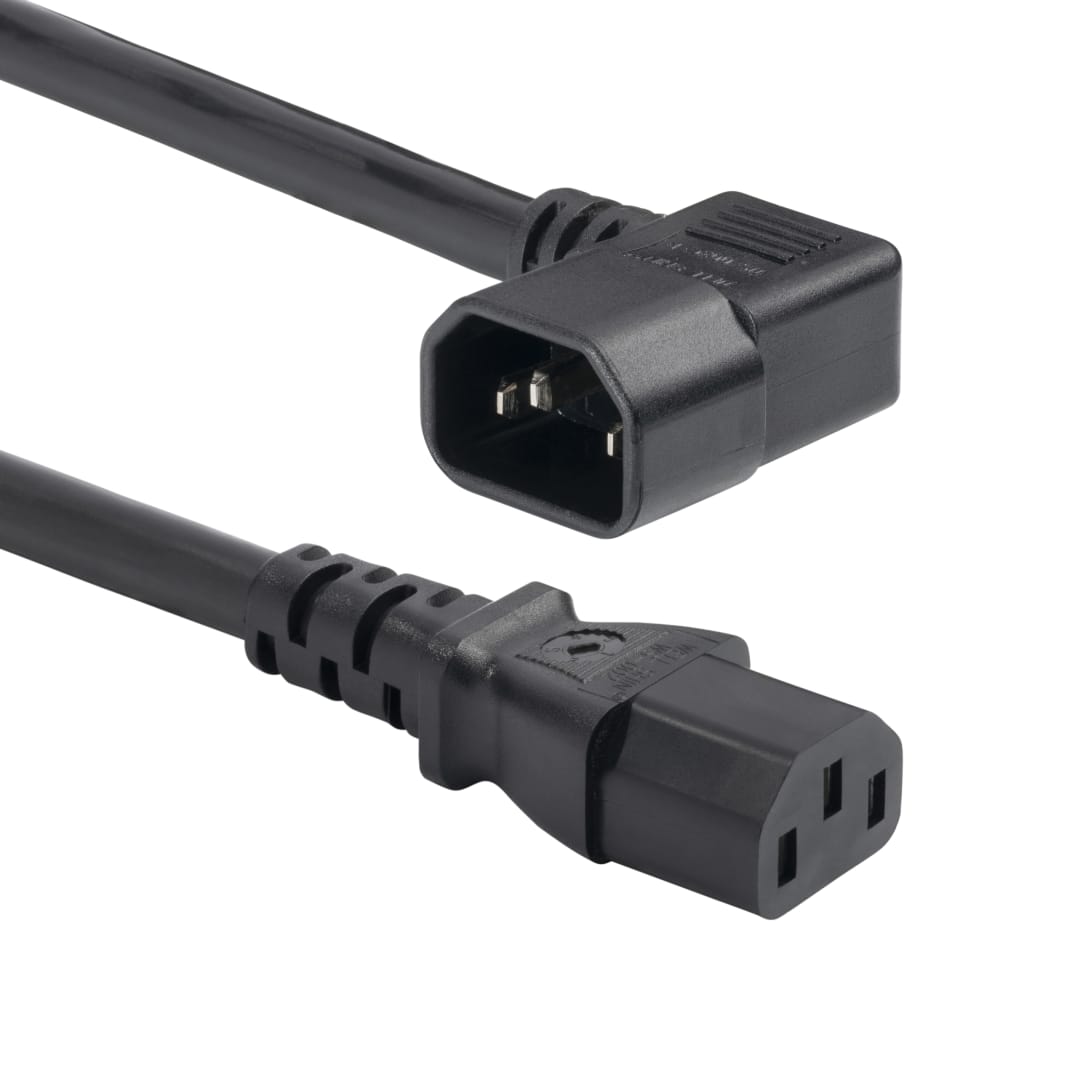 Heavy-Duty PDU Power Cord, C13 to Right-Angle C14 - 15A, 250