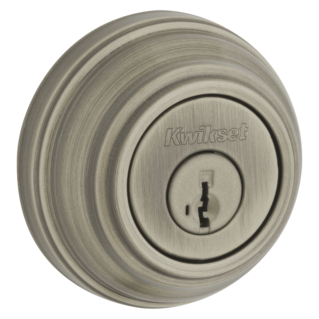 980 Deadbolt, Keyed One Side, featuring SmartKey Security™ in Antique Brass