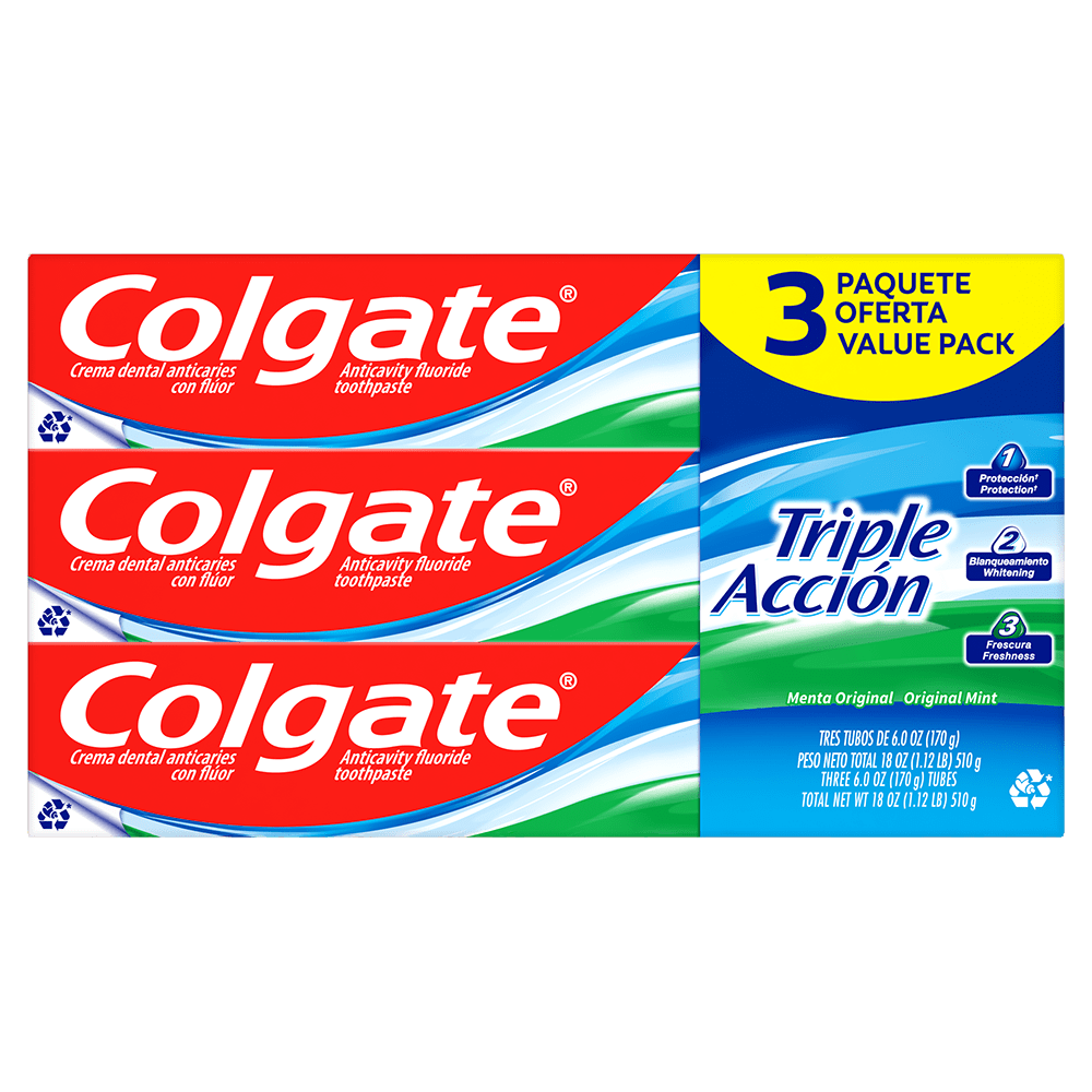 Colgate Triple Acción Crema Dental, Paquete de 3, Tubos de 6 oz
