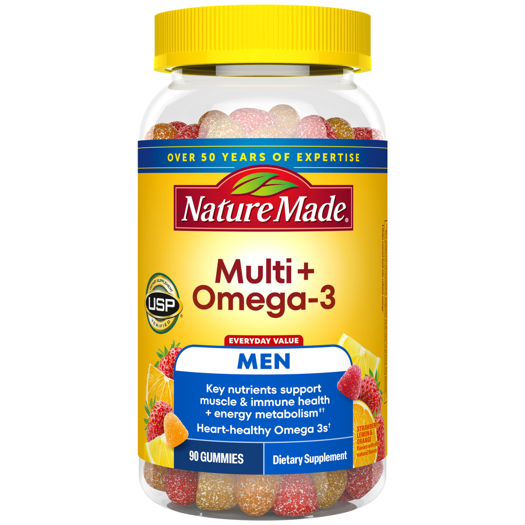 Nature Made Mens Multivitamin Gummies with Omega-3, Mens Gummy Multivitamins for Daily Nutritional Support, 90 Gummy Vitamins and Minerals, 45 Day Supply