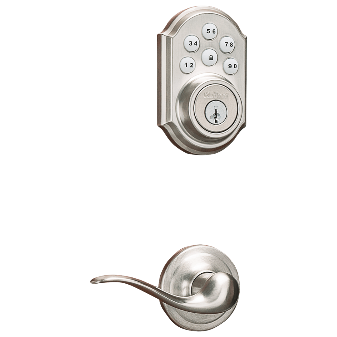 909 SmartCode Electronic Deadbolt featuring SmartKey Security™ and Tustin Hall/Closet Lever Combo Pack  in Satin Nickel