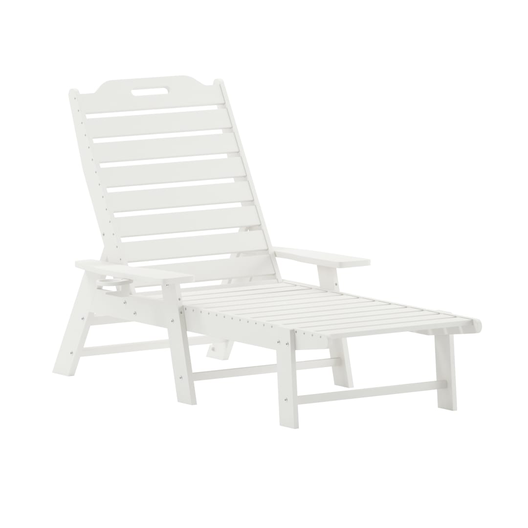 Monterey Adjustable Adirondack Lounger with Cup Holder- All-Weather Indoor/Outdoor HDPE Lounge Chair in White