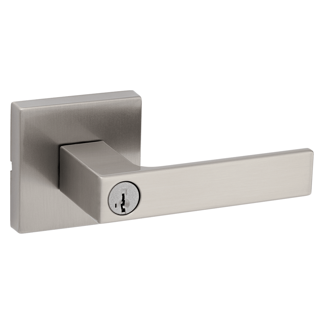 Singapore Square Keyed Entry Lever with Microban featuring SmartKey Security™ Security in Satin Nickel