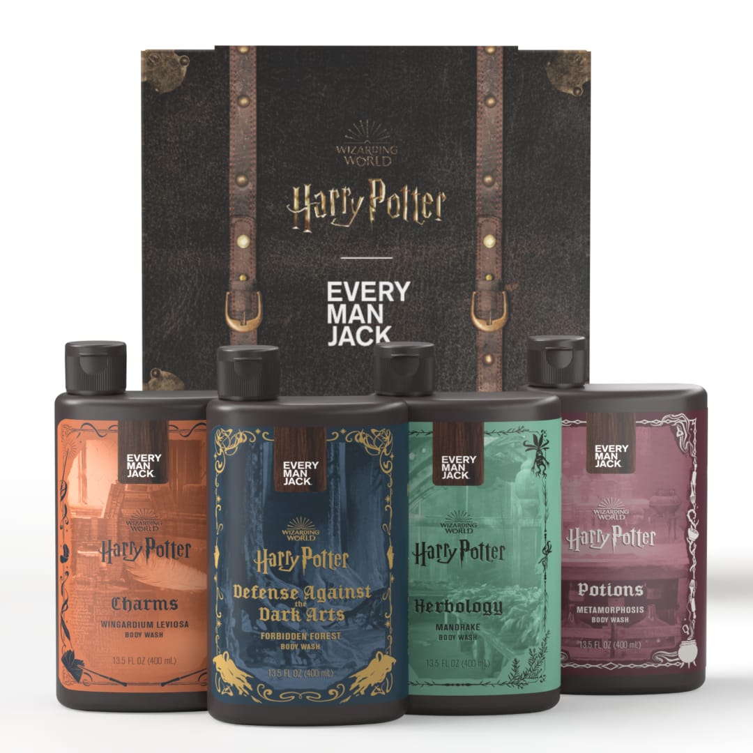 Every Man Jack Harry Potter Collectors Body Wash Gift Set - Includes 4 Body Washes with Clean Ingredients & Hogwarts Inspired Scents - Defense Against the Dark Arts, Charms, Herbology, Potions