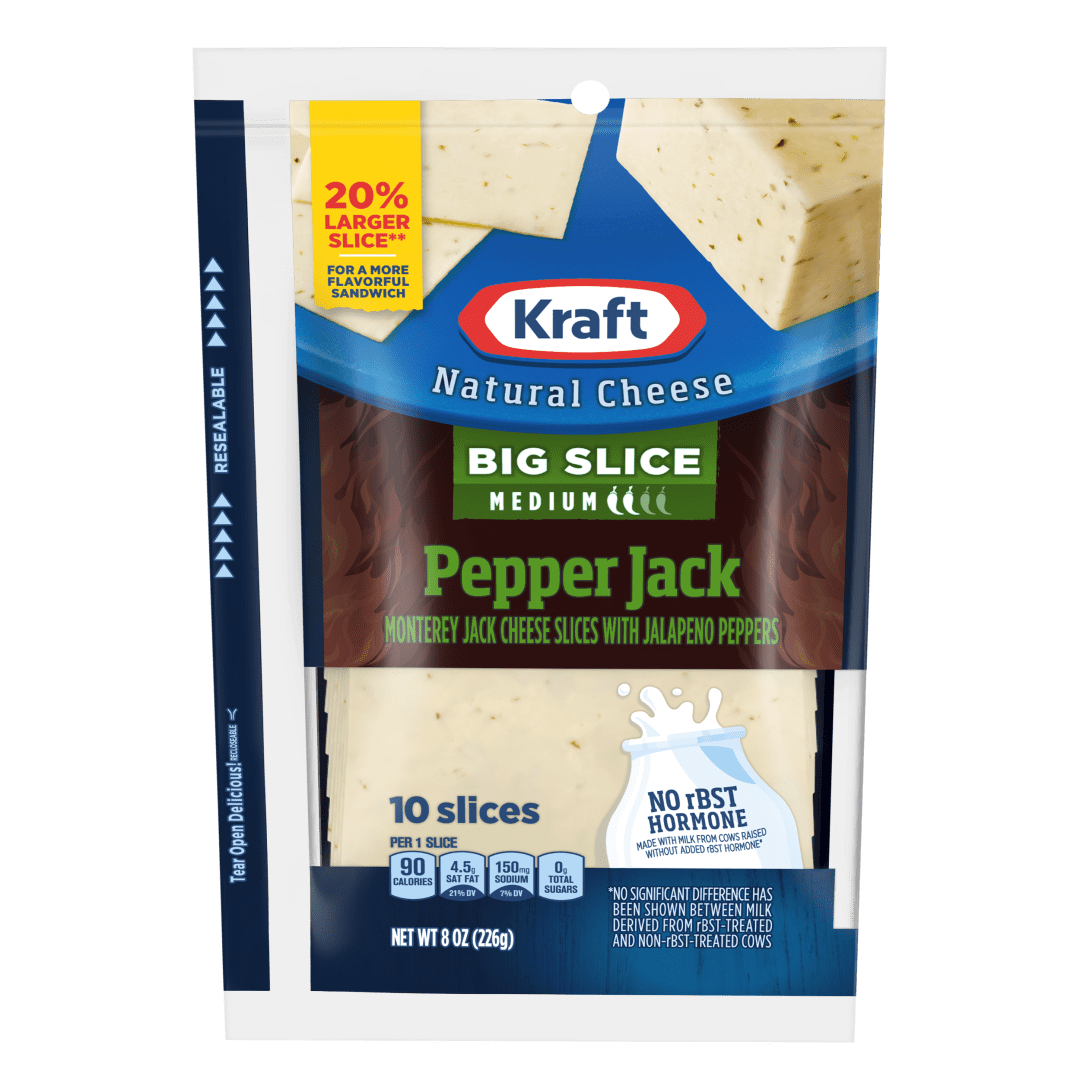 Kraft Big Slice Pepper Jack Medium Cheese Slices, 10 ct Pack