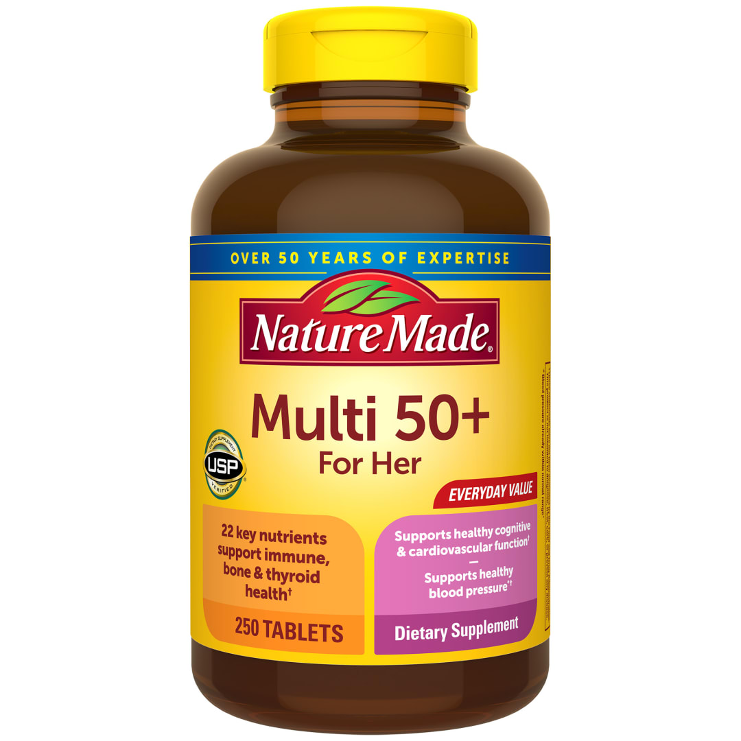 Nature Made Multivitamin For Her 50+ with No Iron, Womens Multivitamin for Daily Nutritional Support, Multivitamin for Women, 250 Tablets, 250 Day Supply