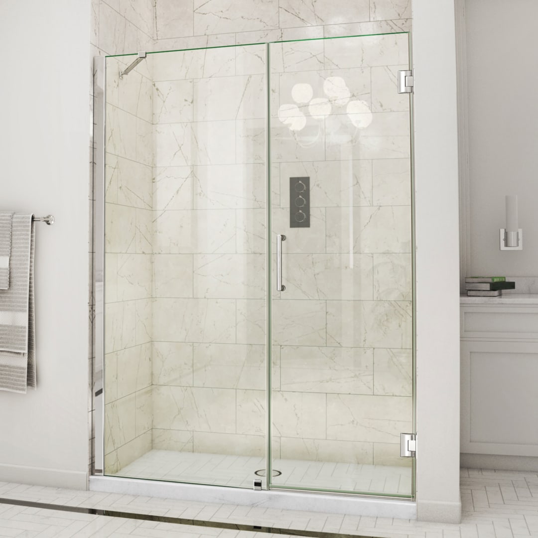 DreamLine Unidoor 53 - 54 inch W x 72 inch H Frameless Hinged Shower Door with Support Arm in Chrome