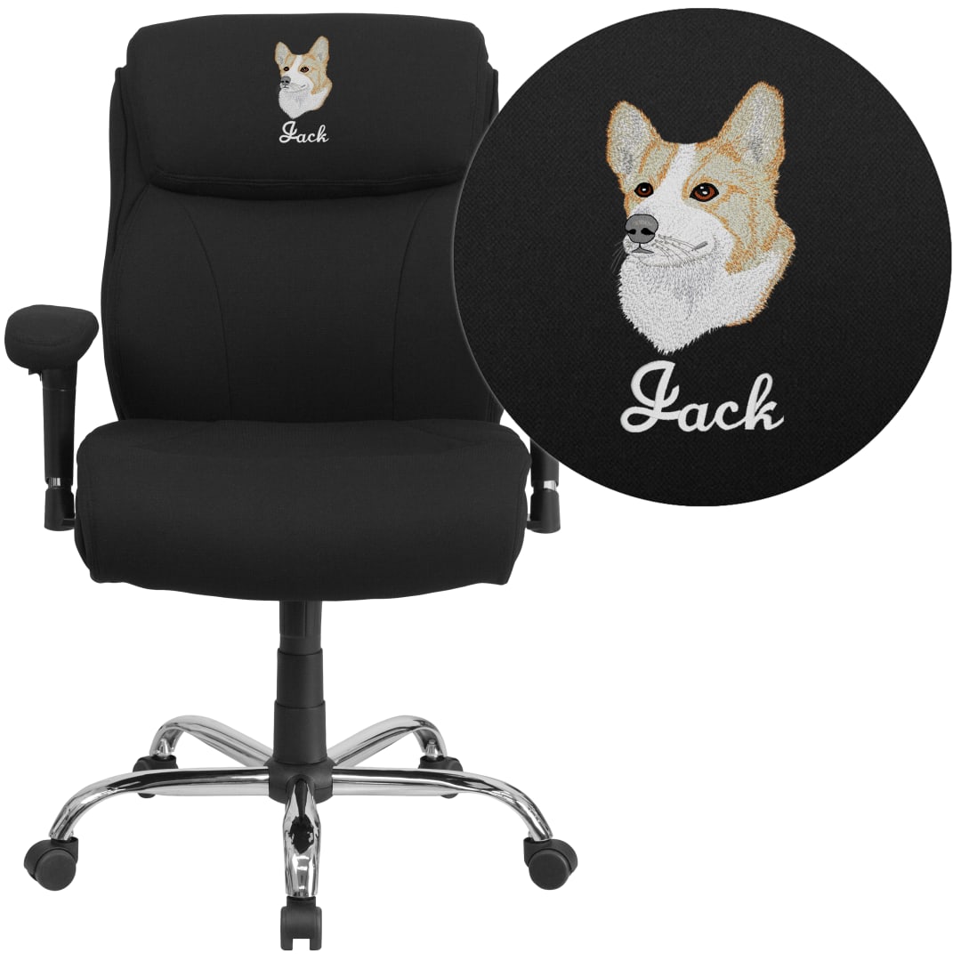 Embroidered HERCULES Series Big &amp; Tall 400 lb. Rated Black Fabric Ergonomic Office Chair with Line Stitching &amp; Arms