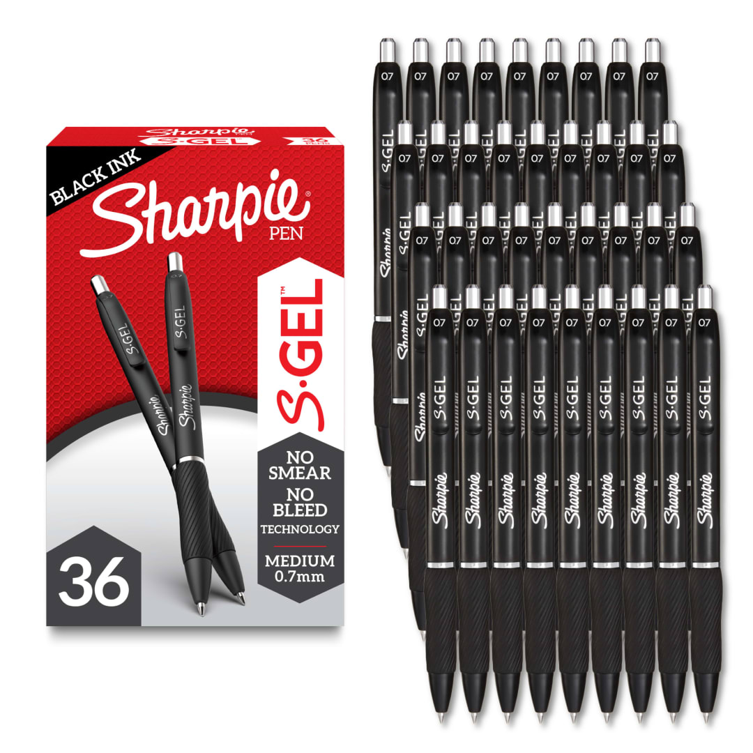 Sharpie® S-Gel, Gel Pens, Medium Point (0.7mm), Black Ink Gel Pen, 36 Count