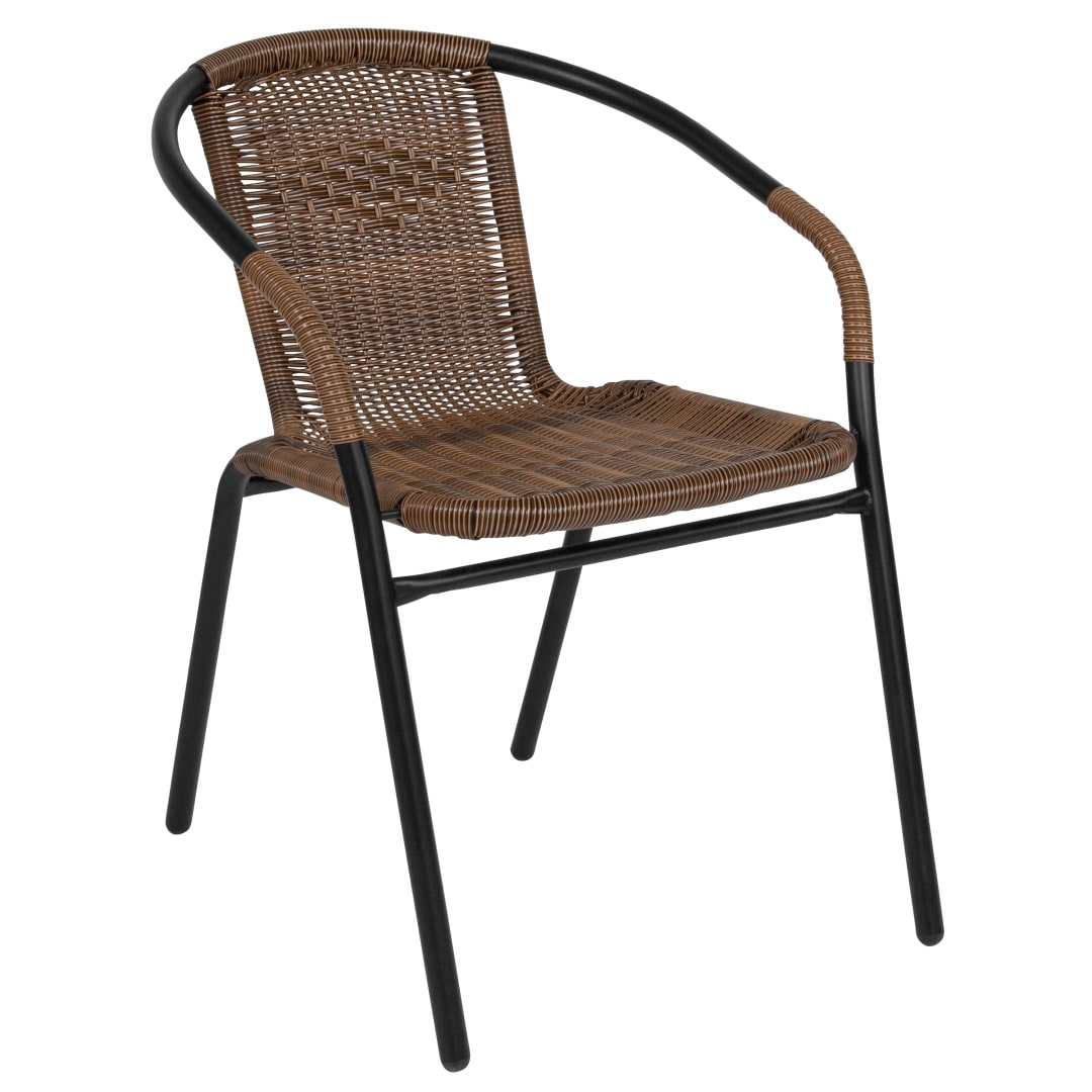 Lila Commercial Grade Medium Brown Rattan Indoor-Outdoor Restaurant Stack Chair