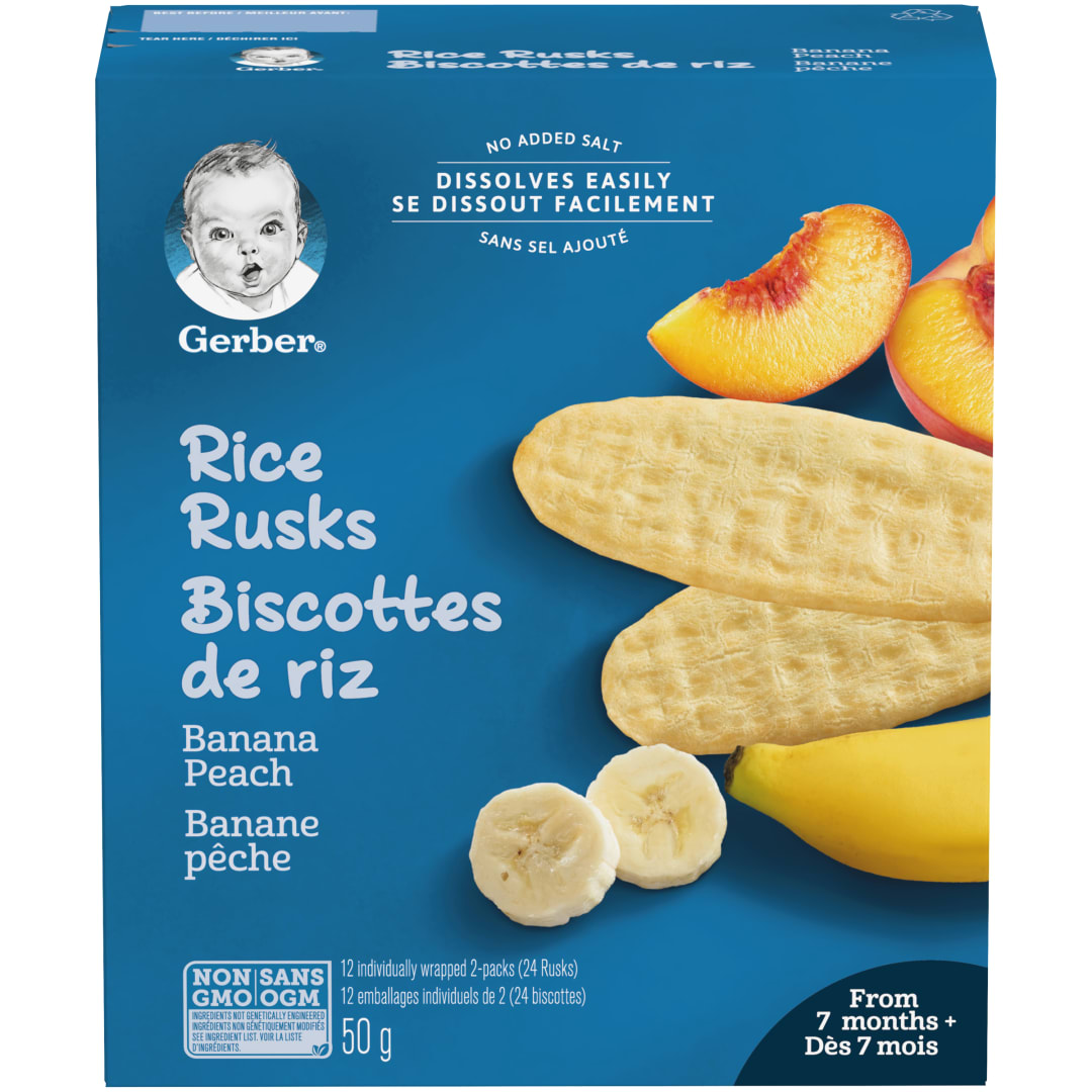 GERBER Rice Rusks Banana Peach 6x50g CA