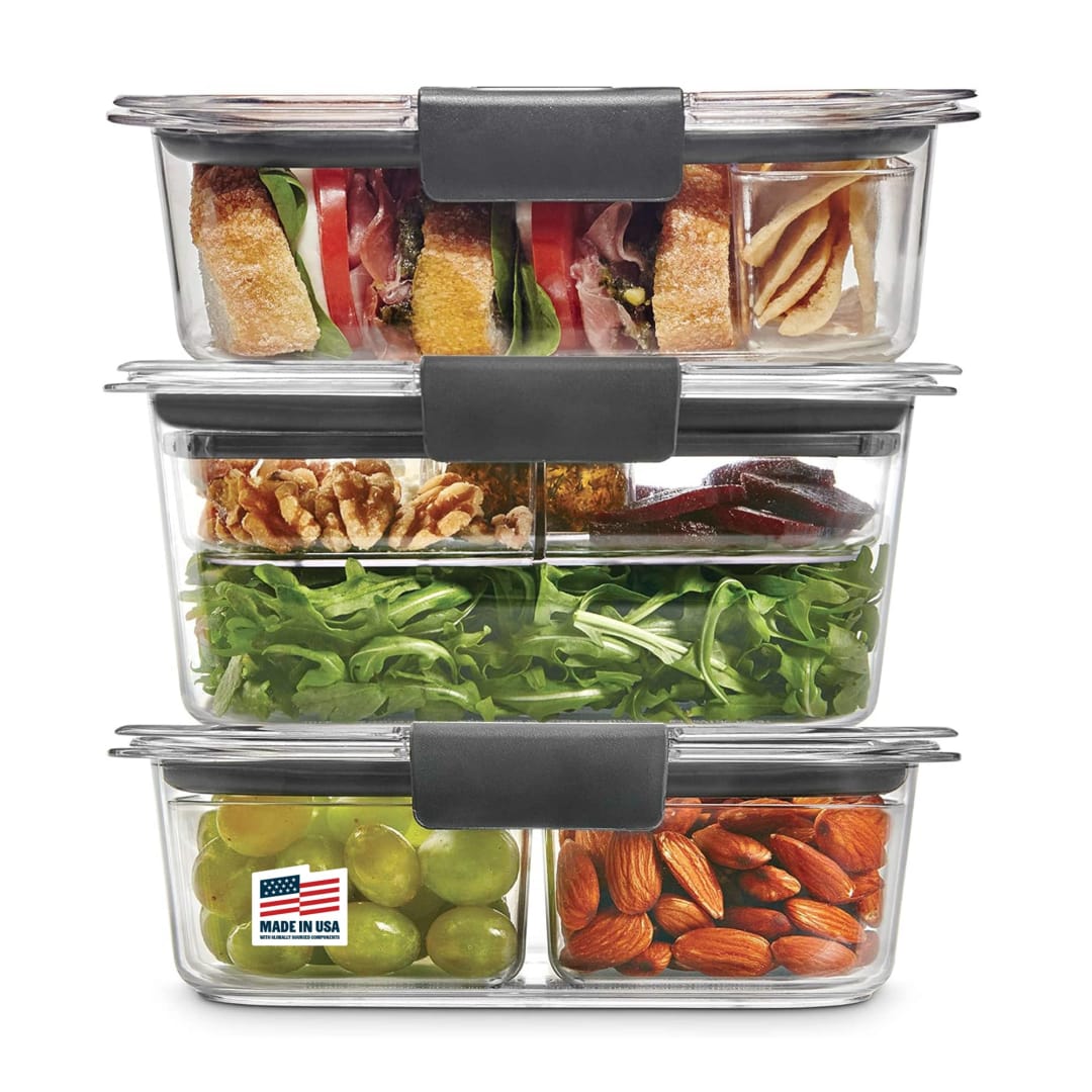 Rubbermaid® Brilliance® Food Storage Containers | 12 Piece Plastic Containers with Lids | Bento Box Style Sandwich and Salad Lunch Kit | BPA Free, Leak Proof Food Container | Microwave and Dishwasher Safe, Clear