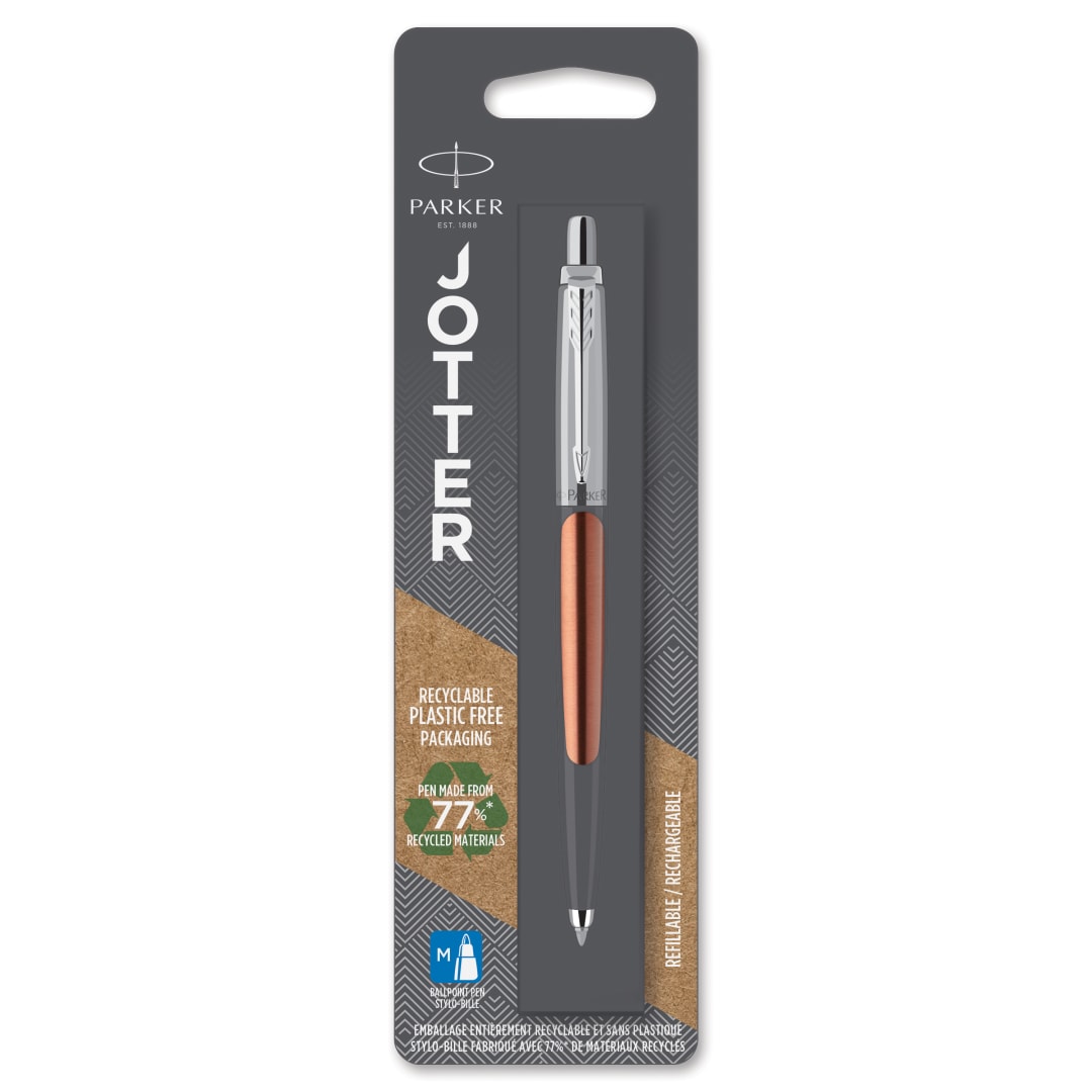 Bolígrafo Parker Jotter | Chelsea Orange con detalle cromado | Punta mediana Tinta azul