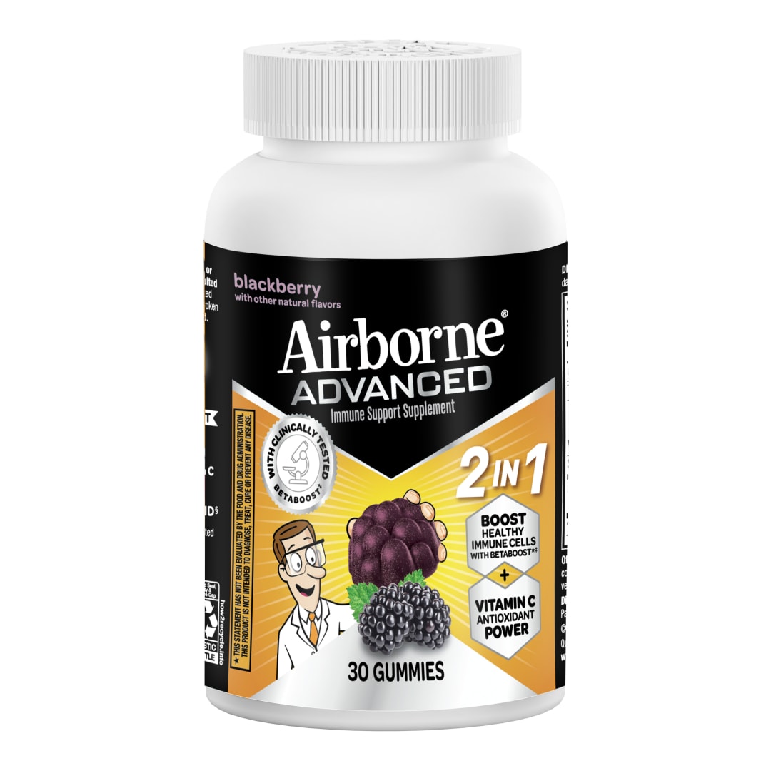 Airborne 500mg Vitamin C Gummies with Betaboost, Blackberry Flavor, 30 Gummies,