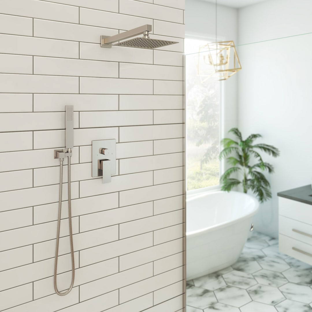 Aquata 5 1/8 x 18 Rain Fall Shower Faucet Set with Handshower, Brushed Nickel