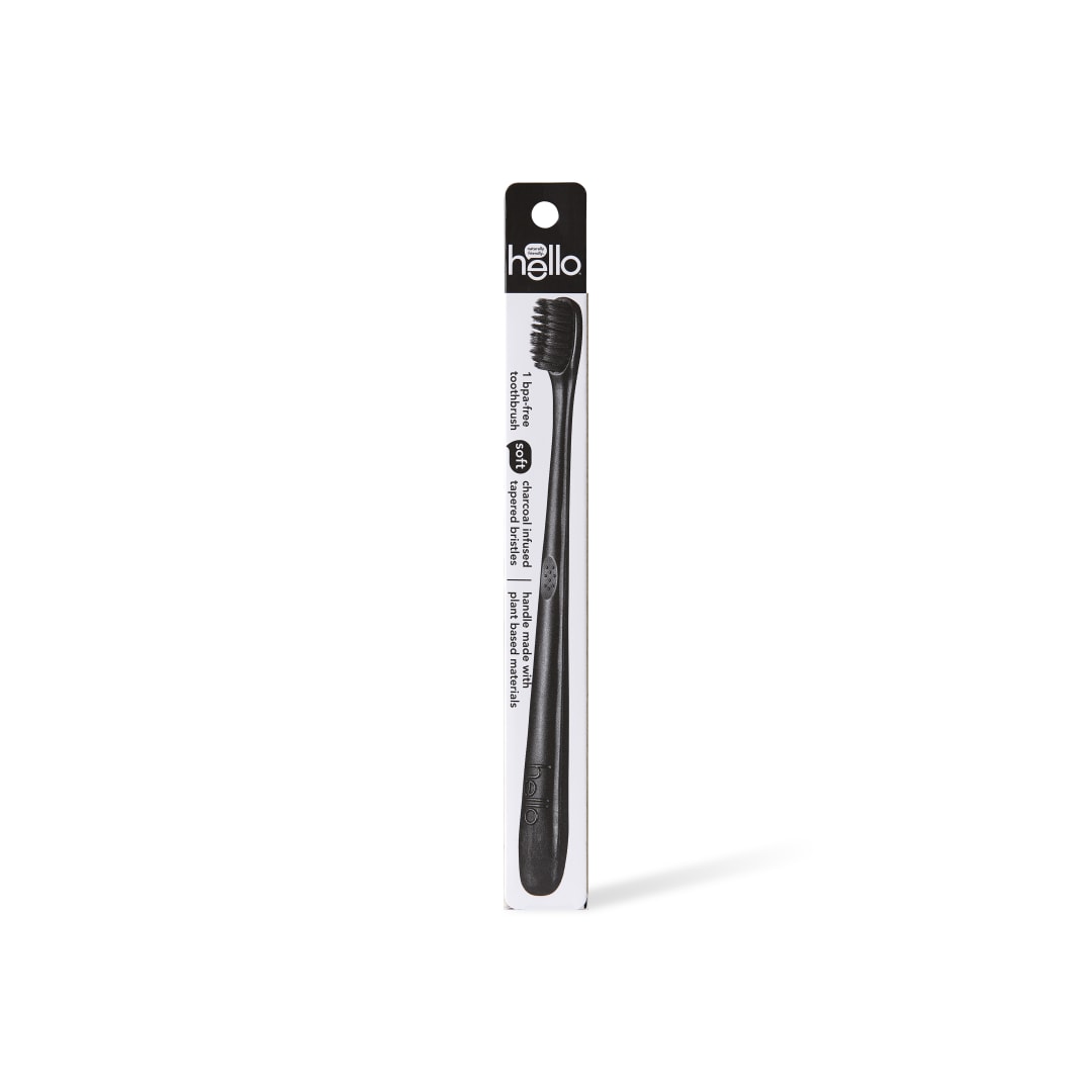 hello Soft Bristle Adult Charcoal Toothbrush, Black, 1 Pack
