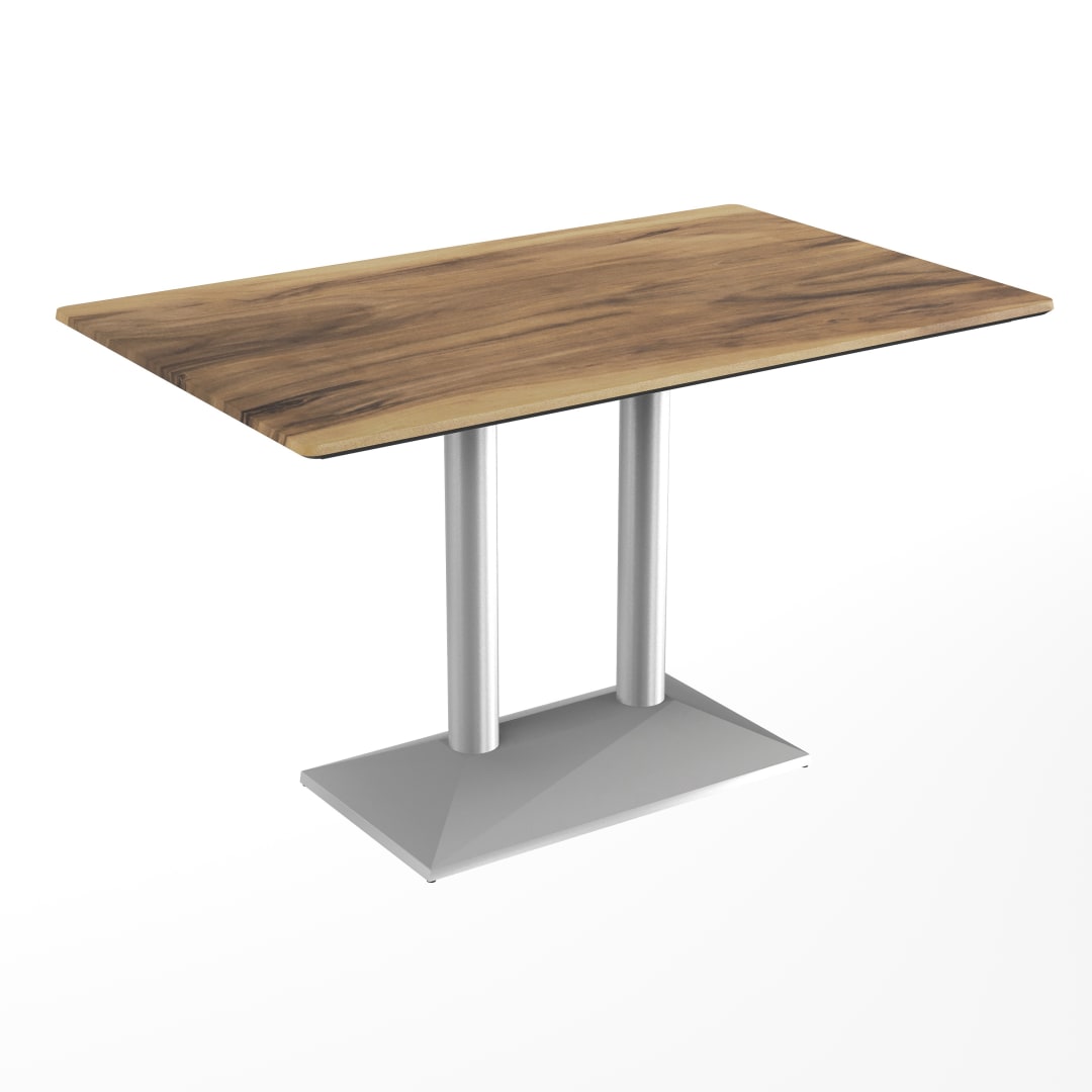 TopGuard 48" x 30" Indoor Outdoor Tabletop in Natural with Seamless Surface Technology and 27" x 15" Double Columned Silver Table Height Base